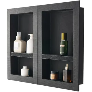 VEVOR Duschnische, 40,6 x 61 cm + 40,6 x 61 cm Wandnische mit beweglichem Regal, 10,2 cm dicker moderner Seifen- & Shampoo-Aufbewahrungs-Organizer, schwarz für Badezimmerdusche