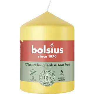 Bolsius - Essentials - Stumpenkerze - frischgelb - 8cm - 6 Stück - Länge brenndauer 17 stunden - Unparfümierte - Natürliches Pflanzenwachs - Ohne Palmöl