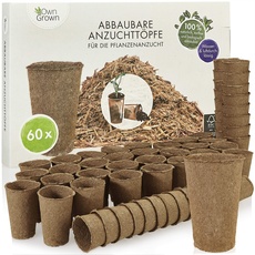 OwnGrown Abbaubare Anzuchttöpfe: 60x Premium Anzucht Topf aus Holzfasern – biologisch abbaubar – Pflanztöpfe rund zur Pflanzen Anzucht – Torffrei, ohne Pikieren