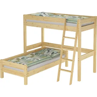 Hochbett für Kinder + Einzelbett 90x200 Kinderbett Stockbett Kiefer massiv V-60.20-09-2-20Zohne Zubehör - Naturbelassen