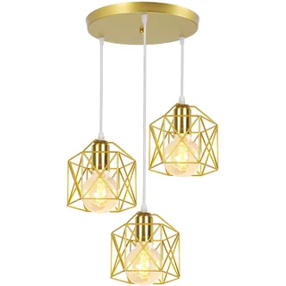 PETITES ECREVISSES 3 flammig Pendelleuchte Industrielle Vintag Hängeleuchte E27 Deckenleuchter mit Sechseck Design Lampe aus Eisen Käfig Lampenschirm für Wohnzimmer Esstisch Küche