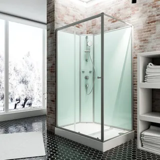 Schulte Express Plus Ibiza Komplettdusche mit Schiebetür 120 x 204 cm silber Sicherheitsglas, Klarglas, Echtglas
