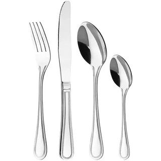 OTTO KONING Frankfurt Besteck Set 16-teilig, 4 Personen, Edelstahl Silber | 18/0 Edelstahl, Hochglanzpoliert, Spülmaschinenfest, Klassisches Design, je 4x Messer, Gabel, Löffel, Kaffeelöffel