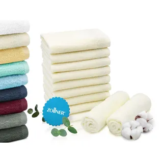 ZOLLNER 10er Set Seiftücher in 30x30 cm - saugstarke und weiche Waschlappen in beige - mit praktischem Aufhänger - waschbar bis 60°C - Baumwolle - Hotelqualität