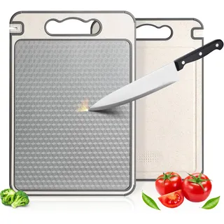 Kezidhp Edelstahl Schneidebrett+schneidebrett weizenstroh, 2 in 1 Cutting Board 36.5x25 cm, Kratzfeste Schneidunterlage mit Mesh-Design, Multifunktional, Spülmaschinenfest, Antibakteriell & BPA-Frei