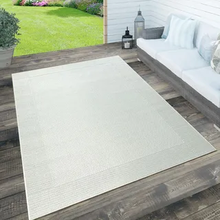 Paco Home Teppich »Waregem 621«, rechteckig, 4 mm Höhe, Flachgewebe, meliert, mit Bordüre, Outdoor geeignet, Wohnzimmer, weiß