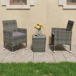 The Living Store 3-tlg. Bistro-Set Poly Rattan und Hartglas Grau - Grau