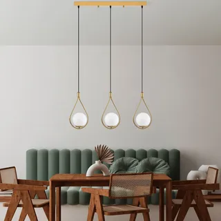 Opviq Elegant Gold Chandelier, Adjustable Height 56-136 cm, Metal Body, 70 x 15 x 136 cm | 3 x E27 Socket, Perfect for Modern Living Spaces, Stylish Lighting Solution