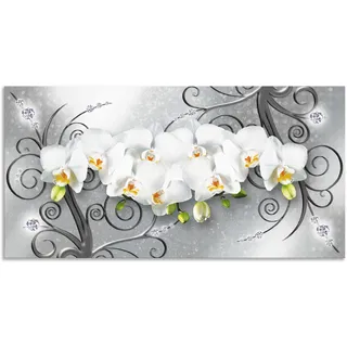 ARTland Wandbild »weiße Orchideen auf Ornamenten«, Blumenbilder, (1 St.), als Alubild, Outdoorbild, Leinwandbild, Poster, Wandaufkleber, grau