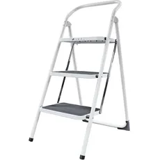 Amig - Kleine Leiter mit 3 Stufen | Faltbarer Hocker | Maße: 103 x 64 x 47 cm | Hocker mit drei rutschfesten Stufen | Maximalgewicht 150 kg | Stahl | Weiß und Schwarz