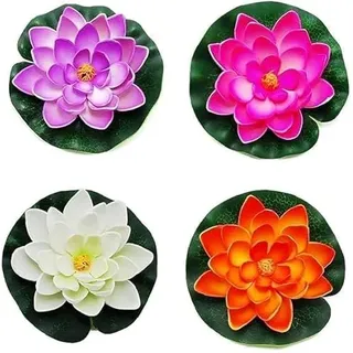 Nlinlin Set mit 4 künstlichen schwimmenden Schaumstoff-Lotusblumen, Seerosen für Zuhause, Garten, Teichdekoration, Lila, Rosa, Orange, Weiß
