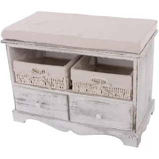 MCW Sitzbank 2 Körbe Shabby-Look Cremeweiß , Weiß , Holz , 62x42x33 cm , Garderobe, Garderobenbänke