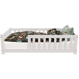 Juskys Kinderbett Naya 80 x 160 cm Kiefer massiv weiß