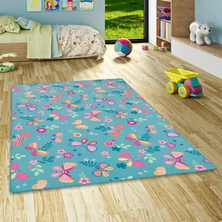 Snapstyle Kinder Spiel Teppich Schmetterling Türkis 100x100cm