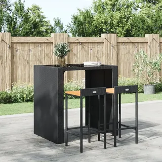 The Living Store Barhocker 2 Stk. Schwarz Poly Rattan und Massivholz Akazie - Schwarz