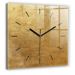 Wallfluent Große Wanduhr – Stilles Quarzuhrwerk - Uhr Dekoration Wohnzimmer Schlafzimmer Küche - Zifferblatt mit Striche - schwarze Zeiger - 60x60 cm - Dekorative Leinwand - Gold