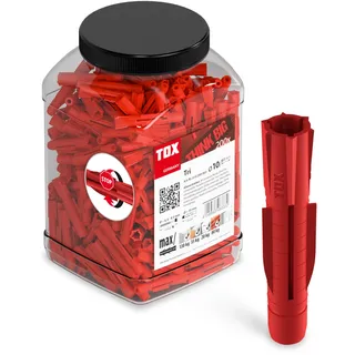 TOX Allzweckdübel TRI 10/61 im Big Pack, Dübel für Fast Allen Baustoffe, langanhaltender Vorrat, 200 Stück in vielseitig einsetzbarer und bruchsicheren Runddose, 2500 ml, 010260003, Rot, 10x61 mm