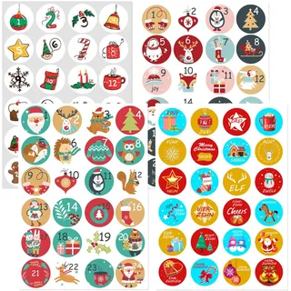 4x Aufkleber Adventskalender Zahlen, Adventskalender Aufkleber 1-24, Selbstklebend Adventszahlen Sticker, Adventskalende Sticker Kinder, für Weihnachten Party Basteln Befüllen Dekorieren 45mm (A)