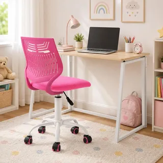 FurnitureR Kinderschreibtischstuhl, Höhenverstellbarer Drehstuhl ohne Armlehnen, Ergonomischer Kinderstuhl mit Rollen für Lernen & Spielen, Platzsparend, 3 Farben wählbar