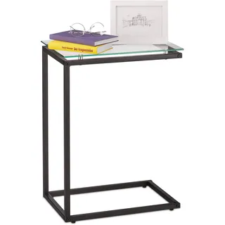 Relaxdays Beistelltisch, U-Form, Glas Metall, Bauhausstil, Konsolentisch HxBxT: 61 x 30 x 45 cm, schwarz