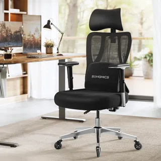 SONGMICS Schreibtischstuhl, Bürostuhl ergonomisch, Drehstuhl, höhenverstellbar, bis zu 150 kg belastbar,schwarz - Schwarz