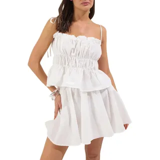 TRENDYOL Ecru Woven Shirred Beach Blouse-Skirt Set Tbess25Au00043