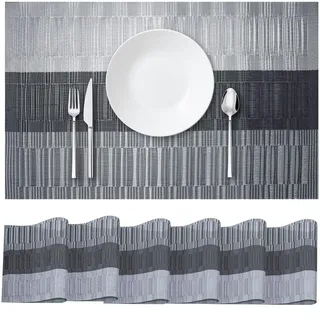 NVGFTG Platzsets Abwaschbar 6er Set Platzdeckchen Abwaschbar 45 × 30 cm Platzdecken Tischsets Platzsets Waschbar Platzset Tischsets-waschbar für Küche Speisetisch (Silber-schwarz-Grauer Farbverlauf)