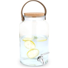 Navaris Getränkespender 5,6 Liter aus Glas - mit Zapfhahn aus Edelstahl und Kork Deckel - Wasserspender Glasbehälter für kalte Getränke