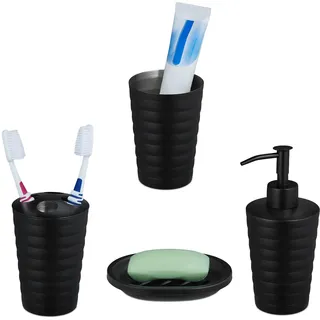 Relaxdays Badezimmer Set Zahnbürstenhalter Schwarz