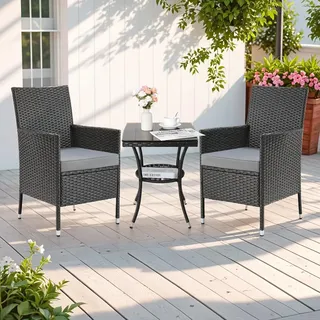 akhan Clevich Balkonmöbel Set 3-tlg. Schwarz