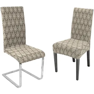 BEAUTEX 2er Set Stuhlhussen, elastische Stretch Hussen Bi-Elastic, Motiv und Farbe wählbar (Motiv Barock, Farbe Beige)