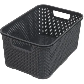 BranQ - Home essential universeller, multifunktionaler Korb in Rattan Design, Grösse S 7l, BPA-frei Kunststoff PP, Anthrazit, 28,5x19,5x12,9 cm