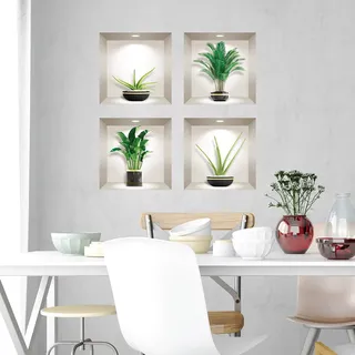 3D-Wandtattoo, selbstklebend, 3D-Effekt, Palmen, Bananen und Pflanzen, Wandtattoo, Schlafzimmer, Wandaufkleber, 3D-Deko, Wohnzimmer, Wandaufkleber, Trompe-Auge, 60 x 60 cm