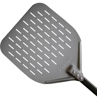 AMZBBQ® Premium Pizzaschieber - 30 x 30 x 66 cm Perforierte Pizzaschaufel aus Harteloxiertem Aluminium zum Leichten Gleiten auf Pizzastein - Grill Zubehör Geschenk für Männer