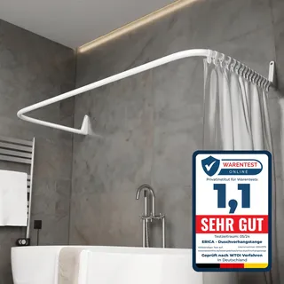 Erica Duschstange U Form, 70x165x70 cm, Montage Gegen die Wand, Eckduschstange für Badewanne ohne Halterung an der Decke, 100% Rostfrei (weiß)