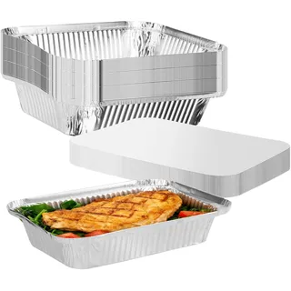 SEUICYNE 30 Stück Aluschalen mit Deckel, 1000ml Aluminium Grillschalen, 229x169x50mm Einweg Aluminium Tropfschalen, Aluminiumschalen Alubehälter Alu Grillschalen für Grillen Backen Einfrieren Kochen