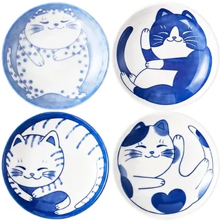 4 Stück Süße Katzen Sojasauce Schälchen, Keramikschüsseln für Katzen, Sushi Japanische Schüssel Kleine Teller Dipschalen Snackschale Kleine Schüsseln Sushi Teller,4 Inch Tapas Schalen Für Gewürzen