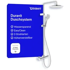 Duravit Duschsystem, wassersparendes Shower System, Duschkopf mit 3 Strahlarten (Rain, Intense Rain, Soft Rain), Kopfbrause im Winkel verstellbar, Duschset reinigungsfreundlich, Chrom