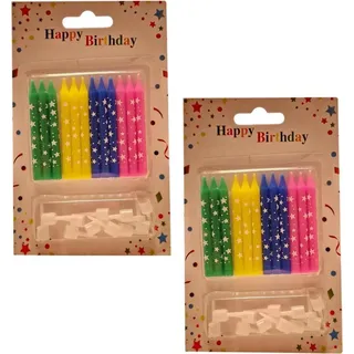 Tortenkerzen Set mit Haltern 24 Kerzen mit 24 x Halter - Kuchenkerzen Geburtstag - 4 Farben Mix - [Blau-Gelb-Grün-Pink] -  Höhe - 6cm | Geburtstagskerzen für Party, Weihnachten, Feier - Partykerzen - Grün, Gelb, Blau, Rosa