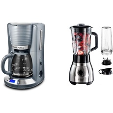 Russell Hobbs Digitale Kaffeemaschine Inspire grau, 1,25l Glaskanne, bis 10 Tassen, 1100W, Filterkaffeemaschine 24393-56 & Standmixer Glas Steel 2-in-1, 1.5l, Mixer 0.8 PS-Motor, 23821-56