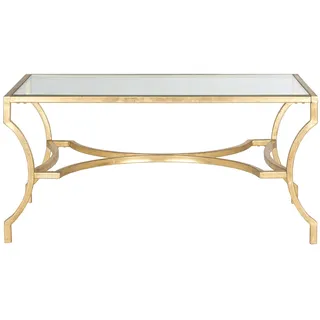 SAFAVIEH Glam Accent Table with Iron Legs, in Gold and Clear, 51 X 94 X 43.18