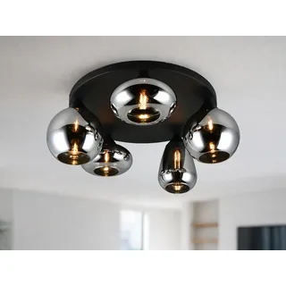 Ausgefallene große Retro LED Deckenleuchte Ø 63,5cm mit 5 Glaskugeln Chromfarbig