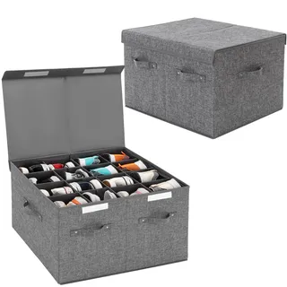 Schuh-Organizer für den Schrank, passend für 16 Paar, 2 Stück, große Schuhbox-Behälter mit Deckel und verstellbaren Trennwänden für Schuhe, Turnschuhe und High Heeled, Hartschale und stapelbar (grau)