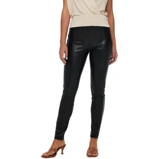 ONLY Damen Leder Optik PU Leggings Stretch Biker Look Hose Skinny Coated Pants Gefüttert ONLJESSIE Wet-Look, Farben:Schwarz, Größe:42