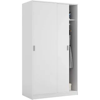 Habitdesign Garderobe Lansing, Schlafzimmer, Kleiderschrank mit 2 Schiebetüren, Schrank mit Regal und Kleiderbügelstange, cm 100x50h200, weiß,