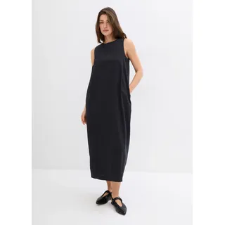 Midikleid BONPRIX, Damen, Gr. 50, N-Gr, schwarz, Obermaterial: 51% Baumwolle, 35% Viskose, 14% Leinen, oversize, Kleider Midikleid, ärmelloses Design, Oversize-Passform, runder Ausschnitt, Topseller