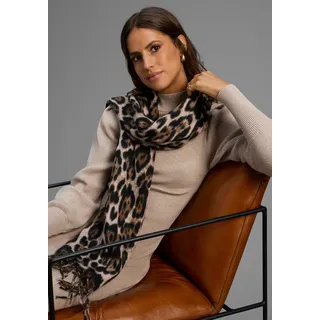 LAURA SCOTT Modeschal im trendigen Leopard-Design mit Fransen, beige, braun, schwarz