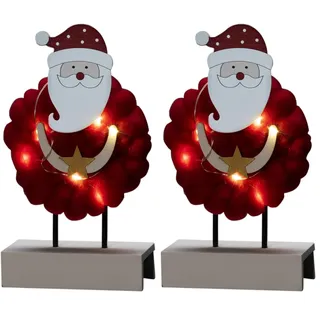 Konstsmide LED Holzsilhouette Santa mit Baumwolle, rot, 6H Timer, 6 warm weiße Dioden, batteriebetrieben, Innen - 3267-550 (Packung mit 2)
