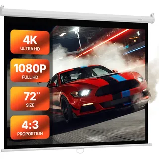 Vevor manuelle Projektionsleinwand Beamer Leinwand, 72 Zoll 4:3 4K 1080 HD, einziehbare Projektionsleinwand, wandmontierte Filmprojektion mit Zugseil, tragbare Rolloleinwand Heimkino