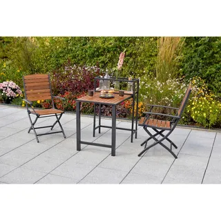Gardenson Balkonset , Graphitfarben, Naturfarben , Holz , 3-teilig , Akazie,Akazie , massiv , Tisch klappbar, Stuhl klappbar, platzsparend verstaubar , Gartenmöbel, Gartengarnituren, Balkonmöbel-Sets